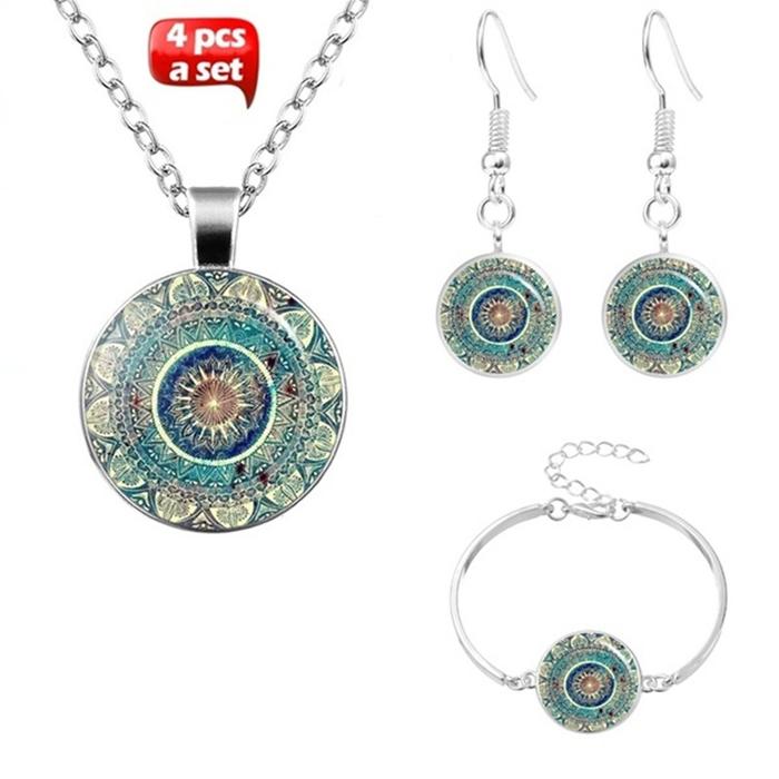 NEW Indian Yoga Mandala earrings glass necklace, women's jewelry set fashion gift. Datura braceletTe