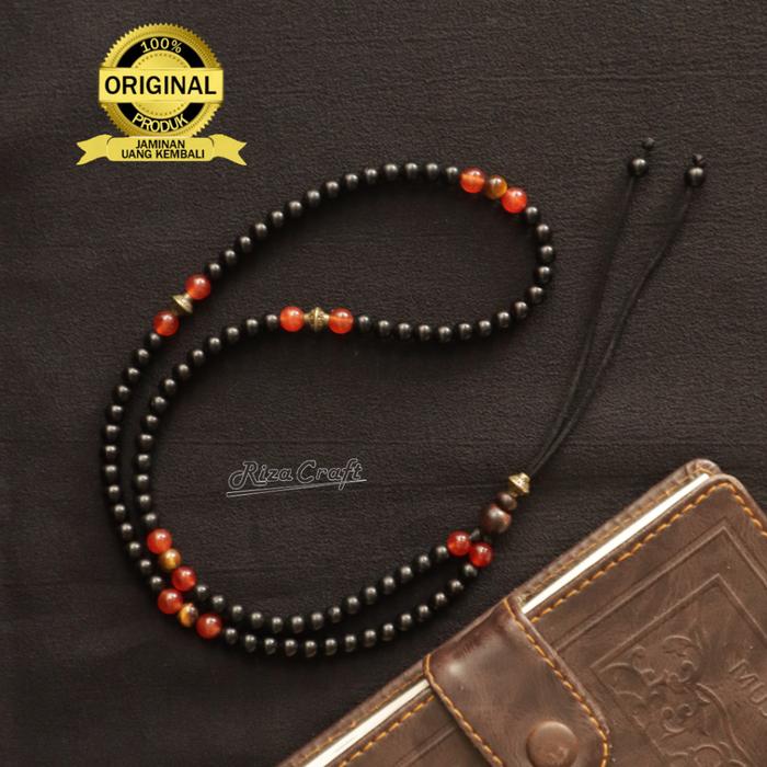 Kalung Tasbih Pria Wanita Kecil Keren Kayu Kokka Kaukah Kaokah Hitam mix Batu Garnet Tiger Eye ASLI 
