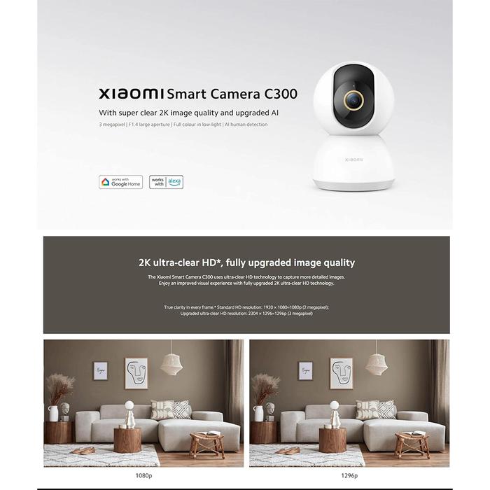 CCTV Xiaomi Kamera Smart Google Home Alexa 360 Rotation Full HD 2K - C300 Garansi