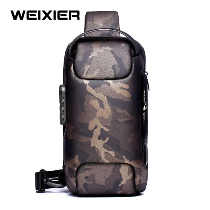 WEIXIER 9529 Tas Selempang Bahu Pria USB Charger Shoulder Bag Premium - Camo
