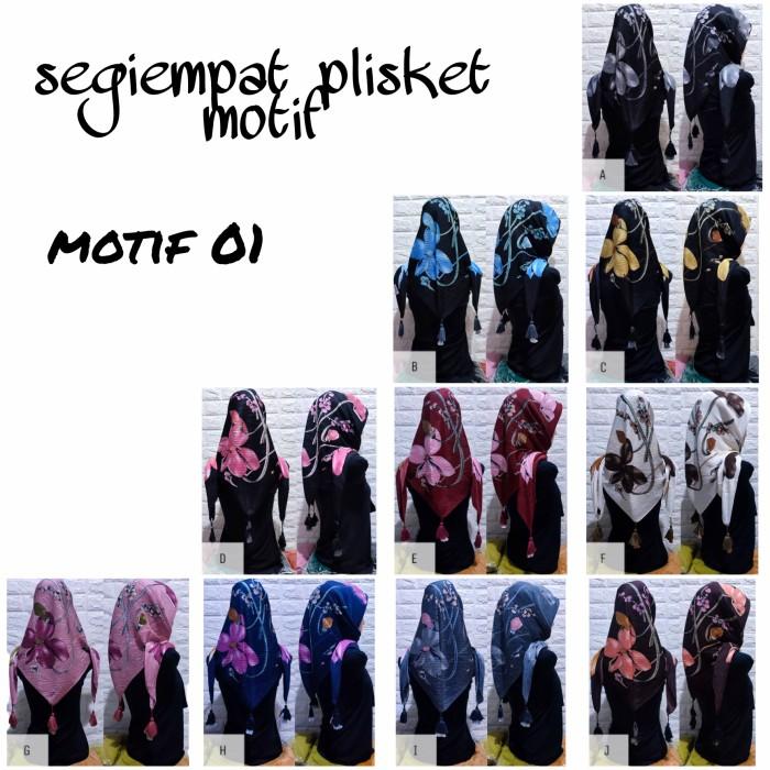 L14 Jilbab segiempat voal plisket motif tasel jambul bandul / kerudung seg