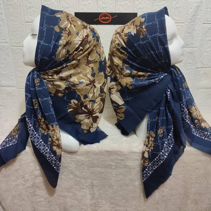 L14 HIJAB SEGI EMPAT VOAL MOTIF LAATEEFA BIRU NAVY KERUDUNG JILBAB MURAH
