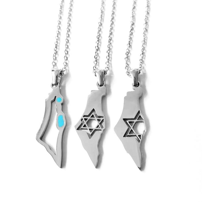 KALUNG ELEGANT Stainless Steel Star of David Israel Map Necklace Israeli Je Flag Judaism Ethnic Pend