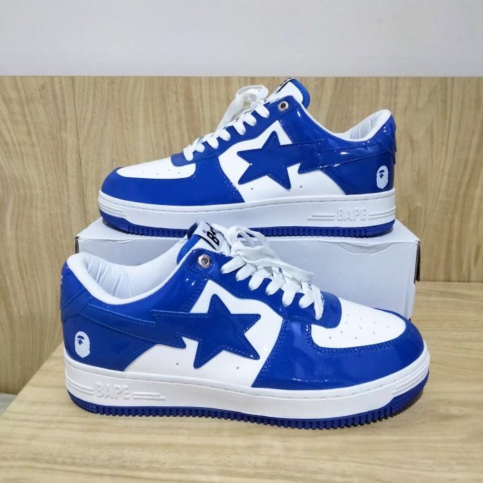 A Bathing Ape Bape Low Bapesta Patent Blue Sneakers Sepatu Shoes Sta