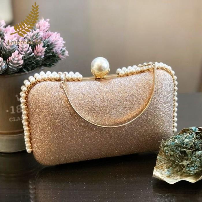 [Ashima] Tas Pesta Elizabeth Embellished Pearl Box Clutch Party Bag