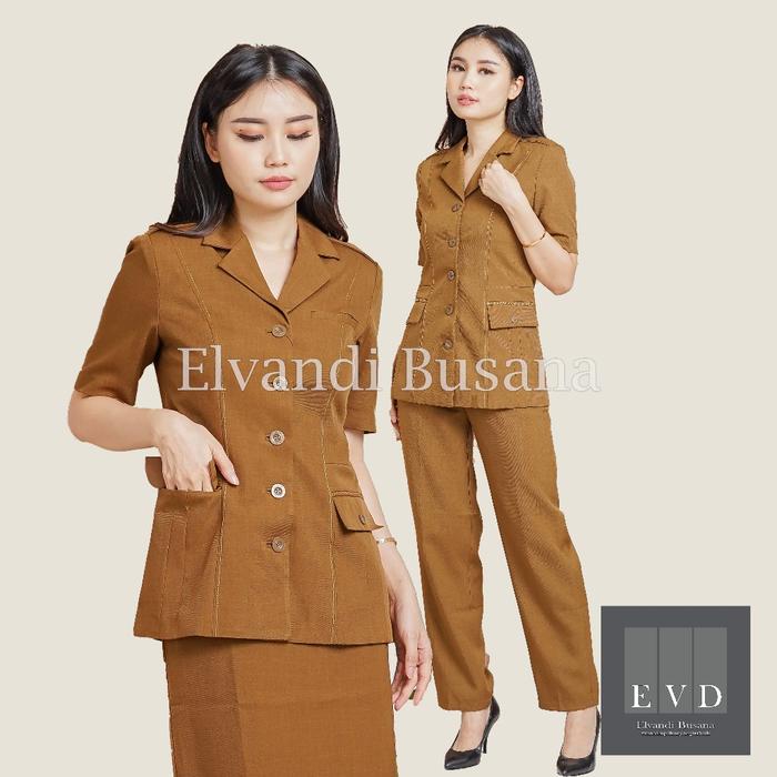 Blazer Wanita Baju Kerja Kantor Seragam PDH PNS Pemda Dinas Guru ASN Wanita Atasan Kantong Tiga Sete