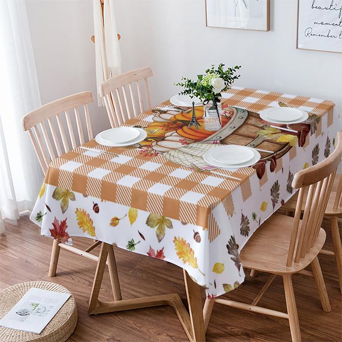 Thanksgiving Day Fallen Leaves Pumpkin Pine Nuts Table Cloth Waterproof Dining Table Cover Kitchen H