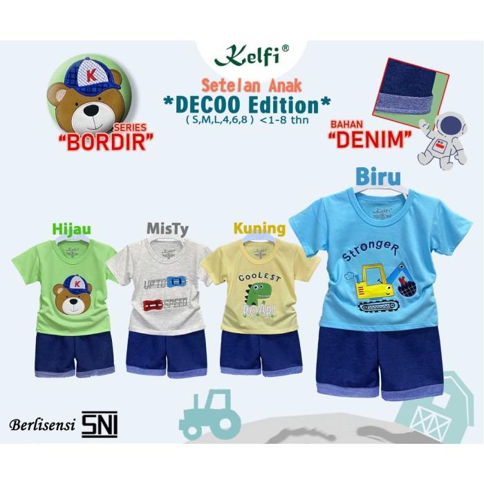 Kelfi Setelan Baju Anak Cowok Cewek Bordir Celana Denim Decoo Edition Fashion