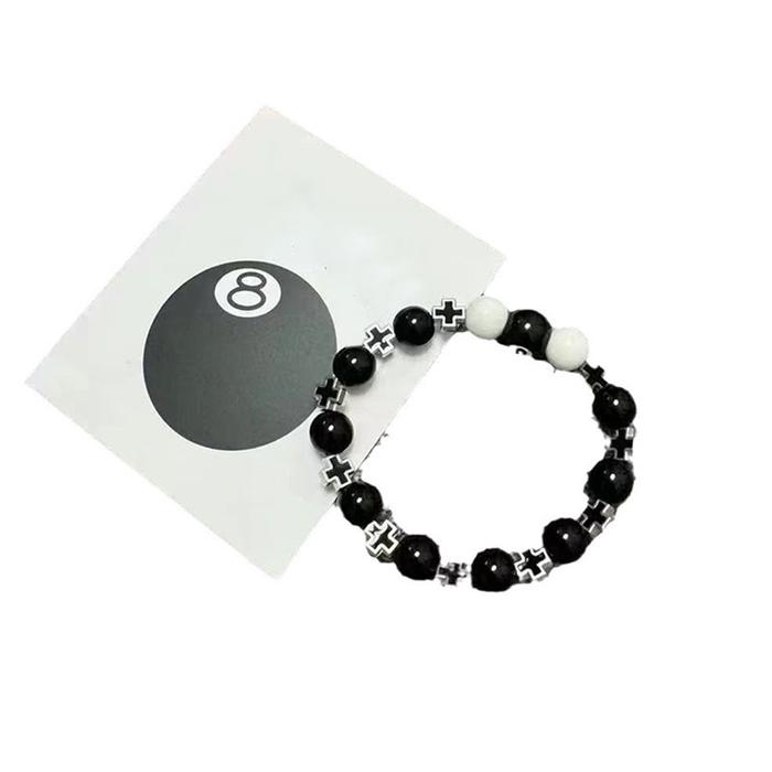NEW Billiard Black Eight Cross Bracelet Black And White Spliced Beads Strings