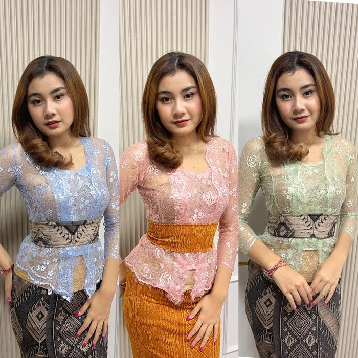 Hot Sale! (Kebaya saja) kebaya bali jadi metalik outline glossy ringgit ada benang list perak Terbat