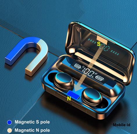 Headset Bluetooth LED 2200mAh Power Bank TWS F-9 With Mic 9D Bass Stereo Earbud V5.1 Wireless Earpho