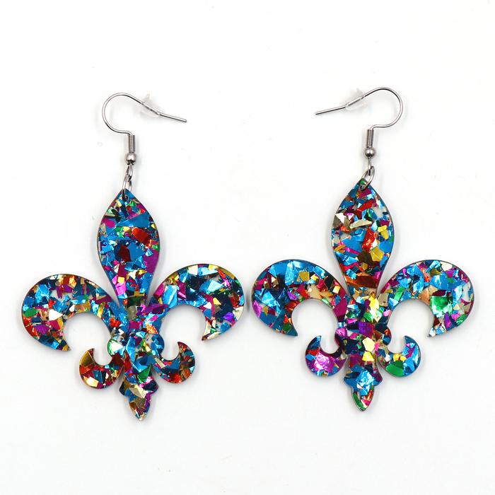 NEW1pair New product CN Drop Mardi Gras Fleur de lis TRENDY Acrylic earrings Jewelry for women
