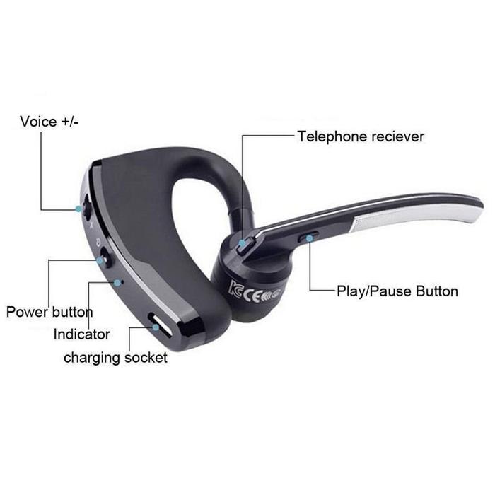 IN JKT V8 / V9 Bluetooth Headset with Long Mic 8D Bass Wireless Earphone 5.0 Single Business Sport H