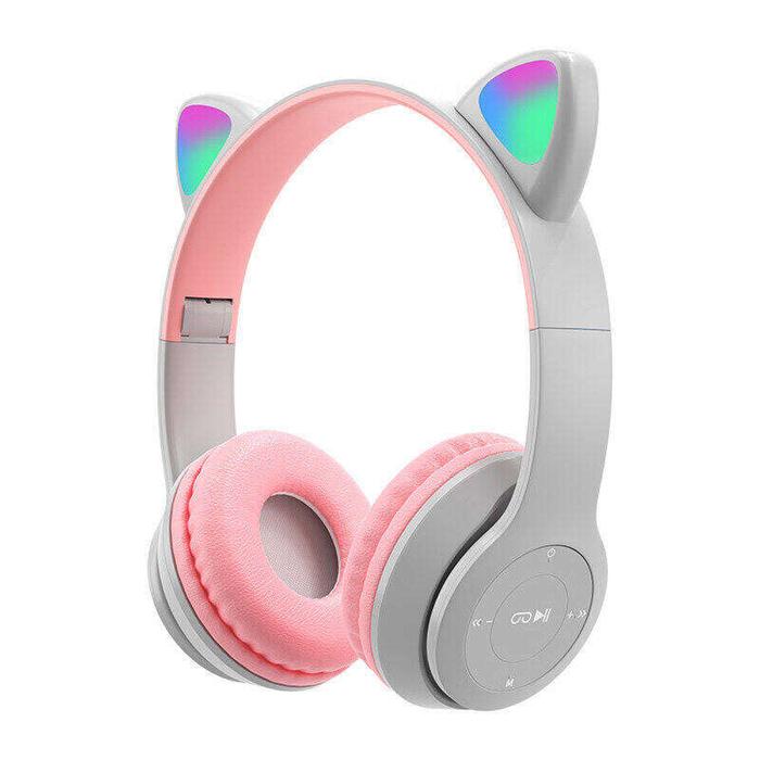 P47M Headphone Headset Bluetooth Gaming Cat Ears Wireless Bluetooth RGB Led Light Super Bass Stereo 