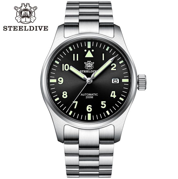 STEELDIVE Automatic NH35 Movement Pilot Watch C3 luminous Black Dial