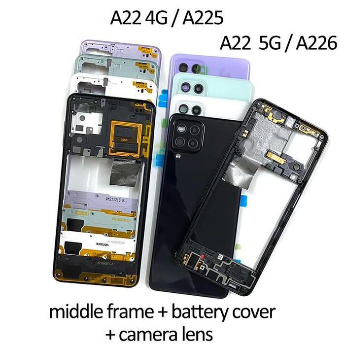 For Samsung Galaxy A22 4g 5g A225 A226 Phone Housing Case Middle Frame Cover+Battery Back Cover Rear