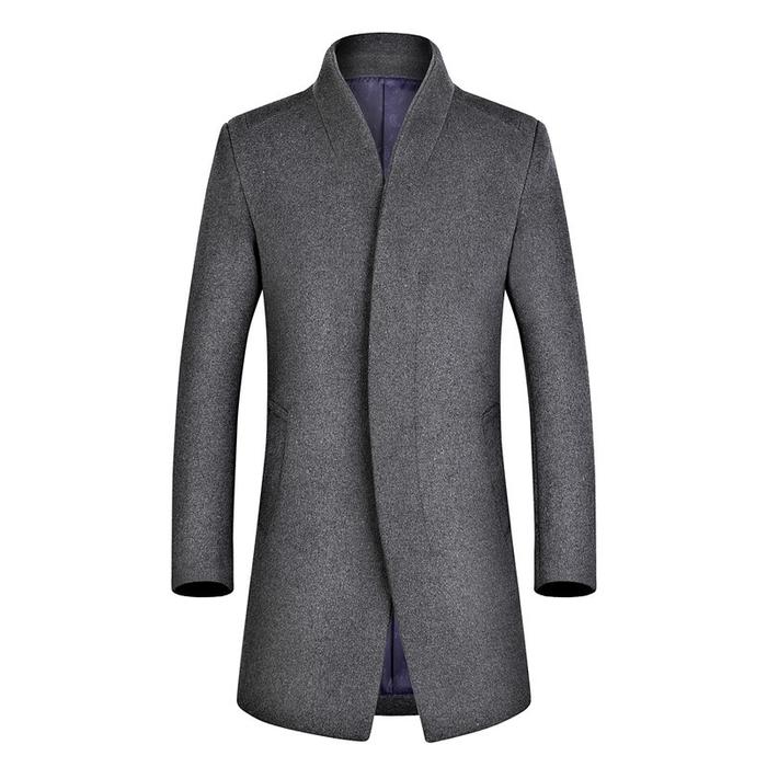 Long Coat Men'S Trench Coat Wool Coat Fashion Buckle
