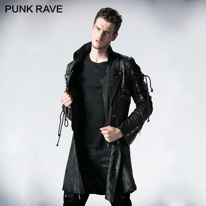Punk Rave Punk Military Autumn Winter Jacket Western Pu Leather Slit