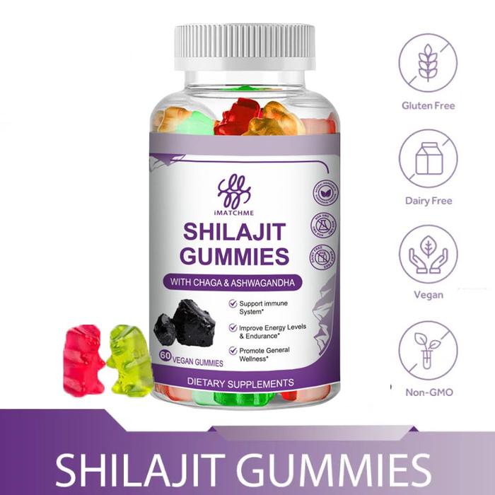 iMATCHME Permen Shilajit Organik Murni dengan Minyak Jintan Hitam Resin Himalaya Kekuatan Ekstra Kom