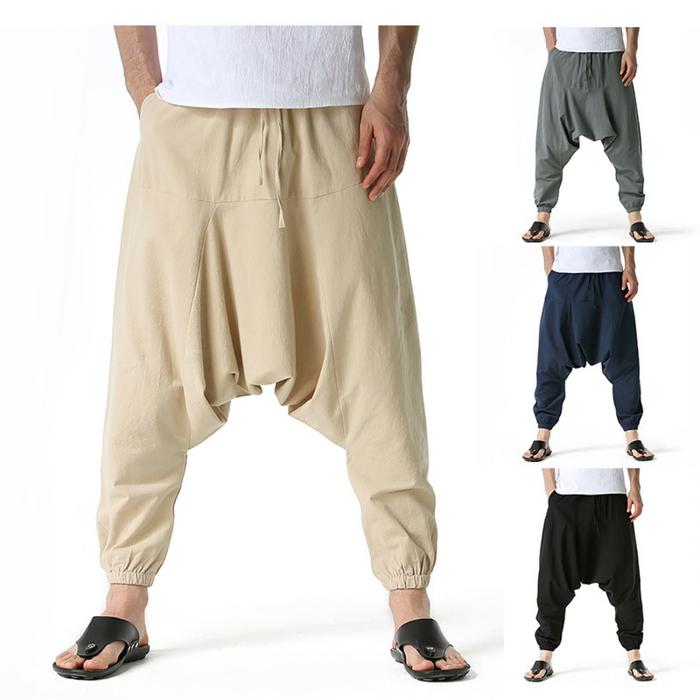 Fresh Discoveries Men Cotton and Linen Pants Harem Pants Baggy Casual Oversize Loose Joggers Wide Le