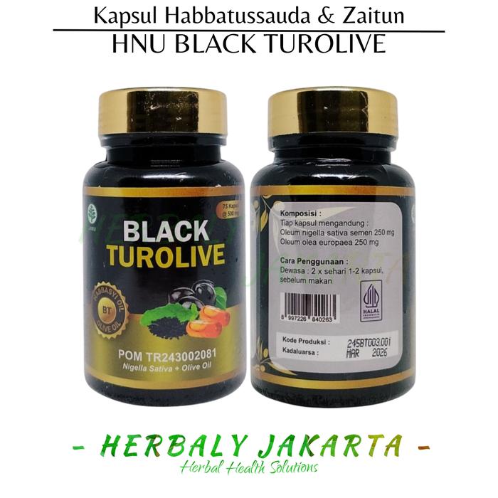 Black Turolive kapsul minyak habbatussauda plus minyak zaitun HNU BLACK TUROLIVE 75 KAPSUL