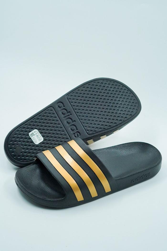 Adidas Sandals / Sendal Slip On Adilette Aqua Slides Black Gold