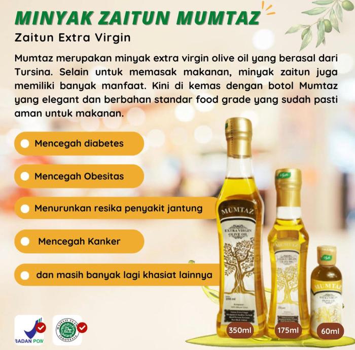 MINYAK ZAITUN MUMTAZ 60mL EVOO Extra Virgin Olive Oil Zaytun Zayitun Tursina Bisa Untuk Masak Siap M