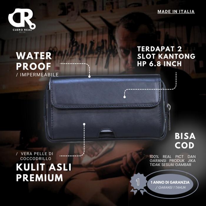 Tas Dompet Sarung Hp Uang Pinggang Pria Eiger Bravo Kulit Sapi Asli 2 Slot Muat 2 Hp Premium Import 
