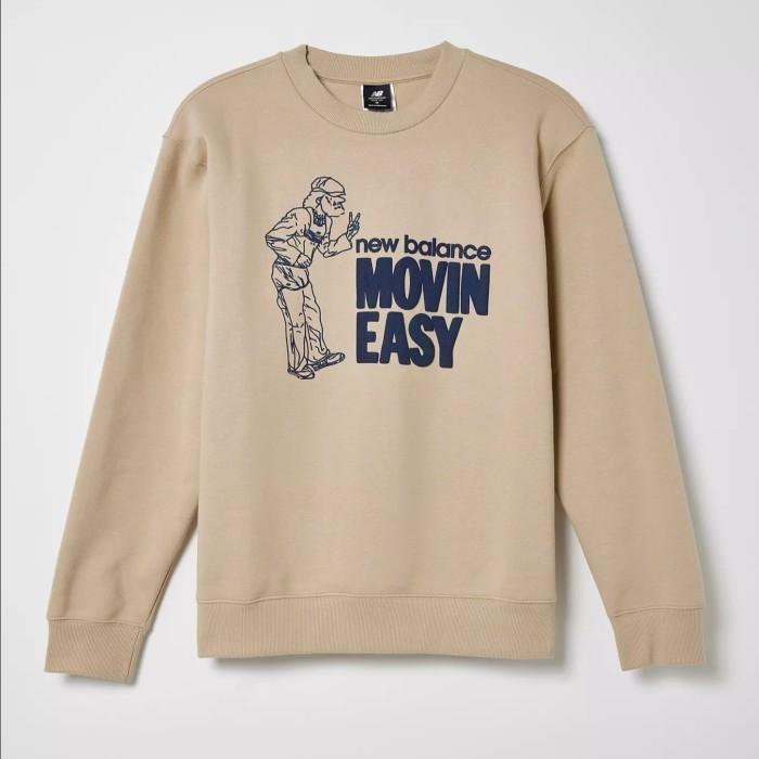 Sweater Pria New Balance Eco Movin Easy Crew Neck Sweatshirt Cream Original Mt33902Inc (Best Quality