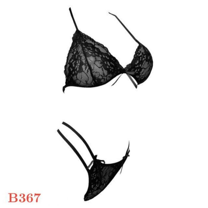B367 Bra Set Sexy Bikini Bralette BH Halter Celana Dalam Panties Thong Hitam Hot