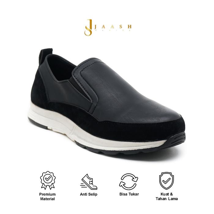 JAASH Family - Sepatu Slip On Pria Apollo Black White Casual Sneakers Santai Original Shoes