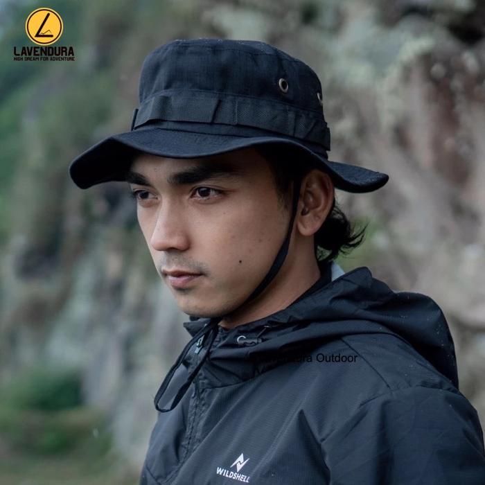 Topi Rimba TNF Topi Outdoor Bucket Hat Poliester Anti UV Topi Rimba Summit Series Topi Outdoor Hitam