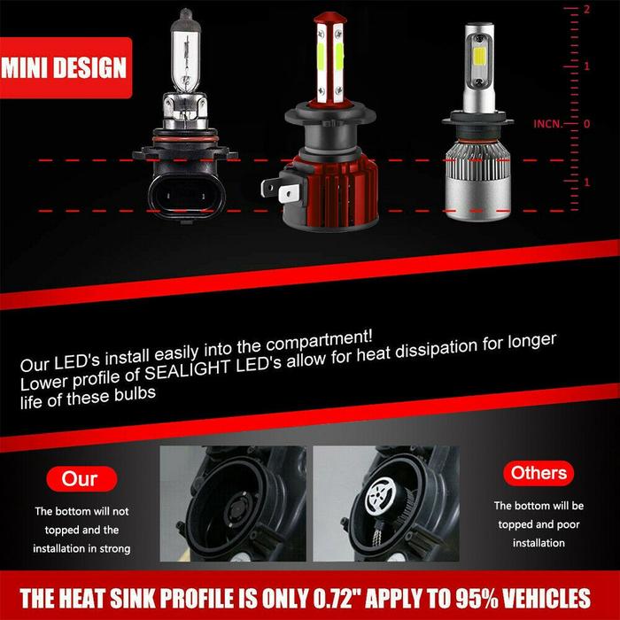 4X 4-Sides H7+H7 Combo LED Headlight Bulb Kit 8000K Blue Hi&Lo Beam 30000LM