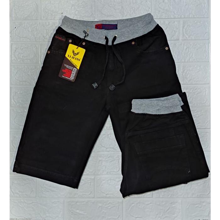 Yj Jeans Celana Pendek Pria Rib Jeans Warna Hitam