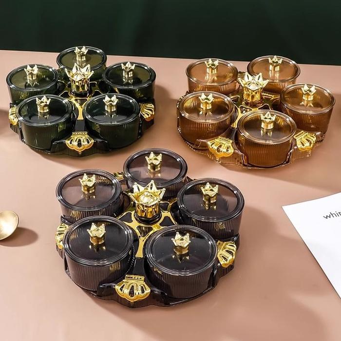 Nampan Camilan Permen Kue Mahkota Yang Dapat Diputar/Toples Penyimpanan Camilan Buah Kering Rumah Ta