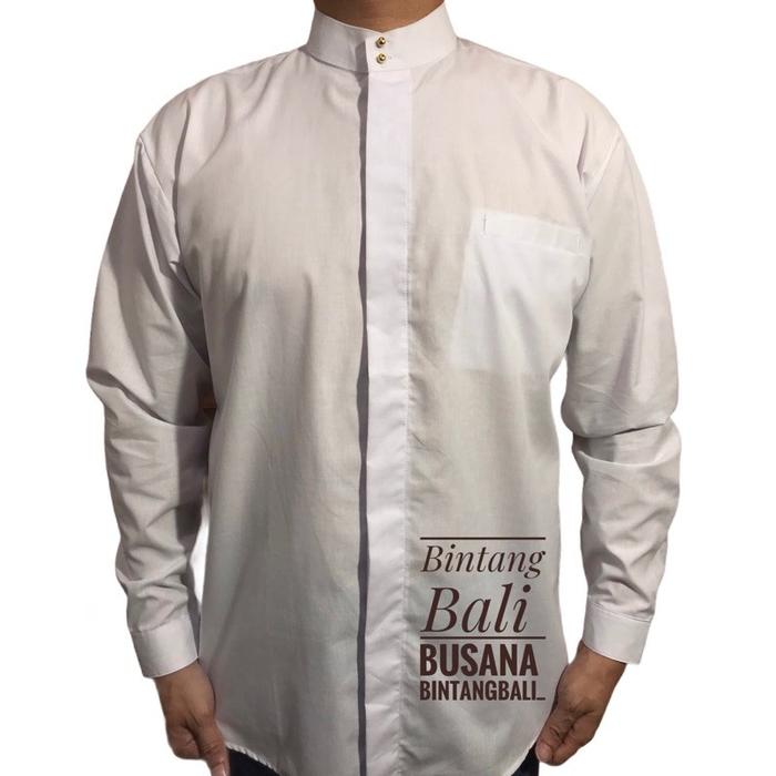 Promo Terbaru! Kemeja Semi Safari Bali Putih Bahan Katun St Lengan Panjang Model Mangku Kancing Dala