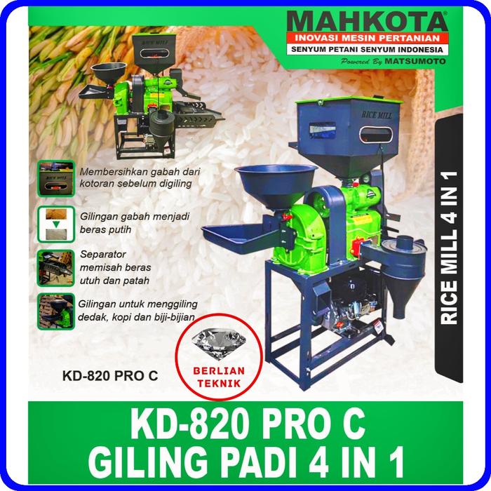 Gilingan Padi Kombinasi 4in1 Mahkota KD 820 PRO C + Mesin Bensin 7 HP
