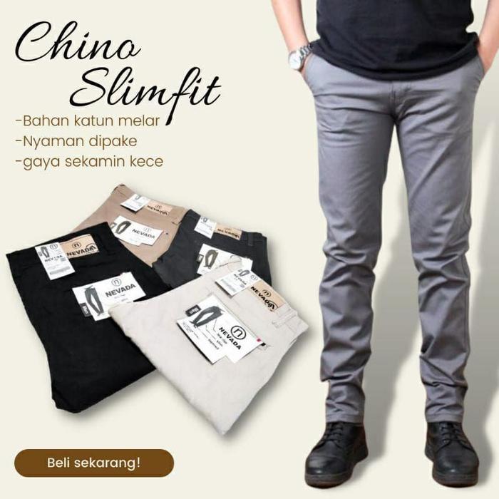 Chinos 27-38/CELANA Pria SLIMFIT Panjang chino KERJA HARIAN ABU/abu/hitam/CREAM/CNB