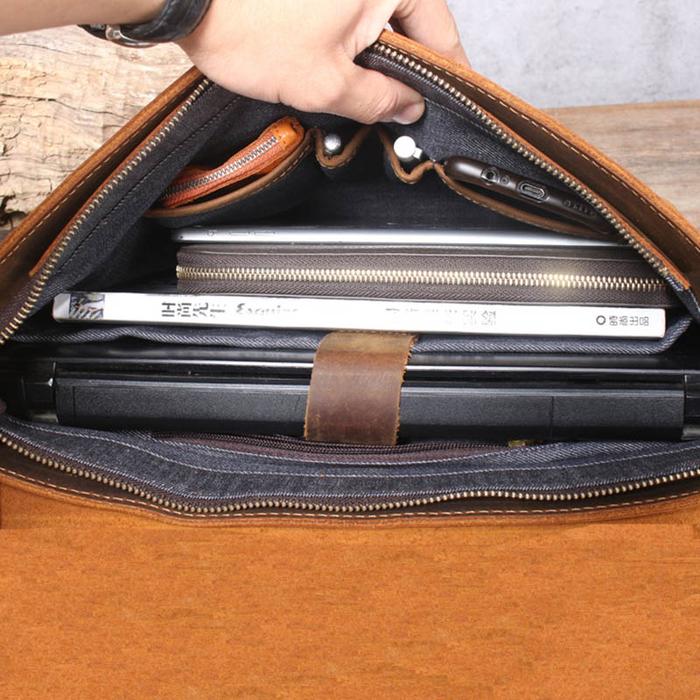 Luufan Men'S Briefcase Genuine Leather A4 File Document Handbag Male