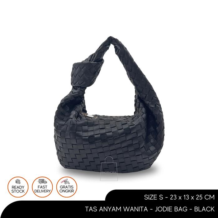 Tas Tenteng Anyam Wanita BV Mini Jodie Woven Bag Black Size Small Kecil Jody Hitam Jodi Top Handle C