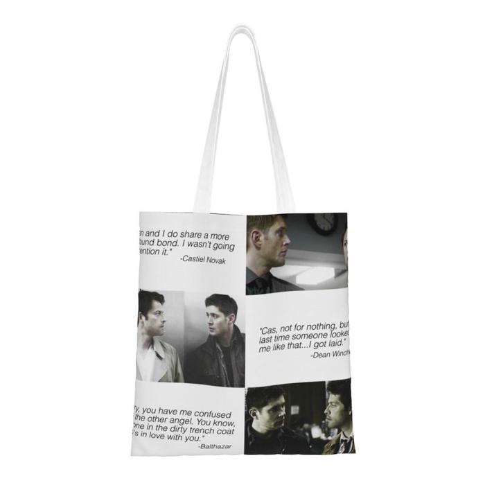 Custom Destiel Supernatural Shopping Bag Shoulder Canvas Tote Bag Portable The Winchester Brothers G