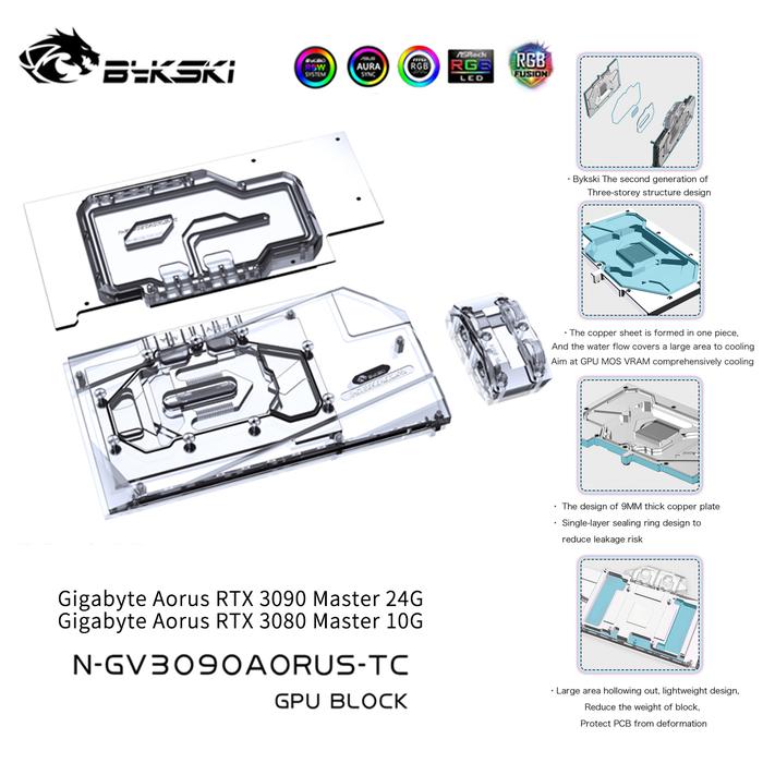Bykski GPU Block , With Active Waterway Backplane Water Cooler For GiGabyte RTX 3090 3080 Aorus Mast