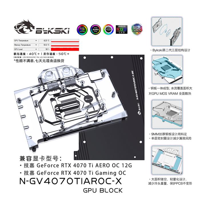 Bykski N-GV4070TIAROC-X RTX 4070 Water Block For Gigabyte RTX 4070 Ti Gaming OC GPU Water cooler Wit
