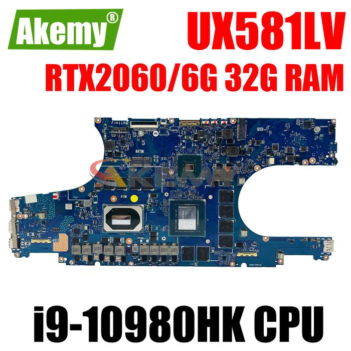AKEMY For ASUS Zenbook Pro Duo UX581 UX581L UX581LV Laptop Motherboard With i9-10980HK CPU RTX2060/6