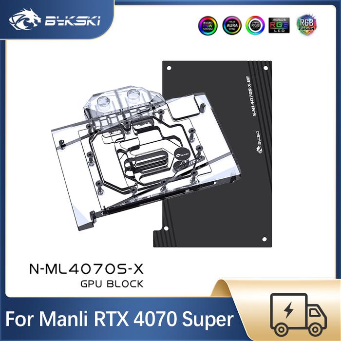 Bykski GPU Block For Manli RTX 4070 Super , Video Card Water Cooler Custom , Full Cover Copper Radia