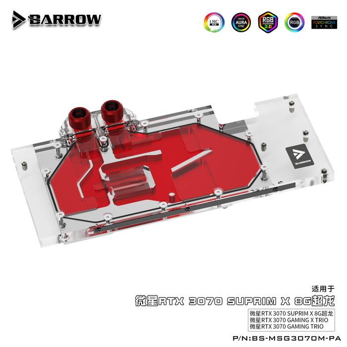 Barrow PC Full Cover RGB GPU VGA Liquid Water Cooling Block Cooler for MSI RTX 3070 3070Ti TRIO BS-M