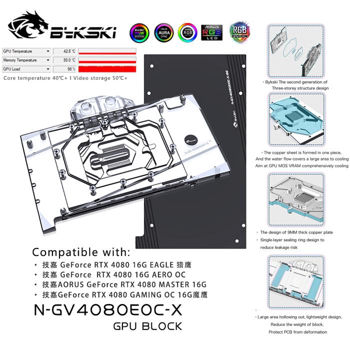 Bykski GPU Block For GIGABYTE GeForce RTX 4080 16G EAGLE , Video Card Cooler For PC Water Cooling Sy