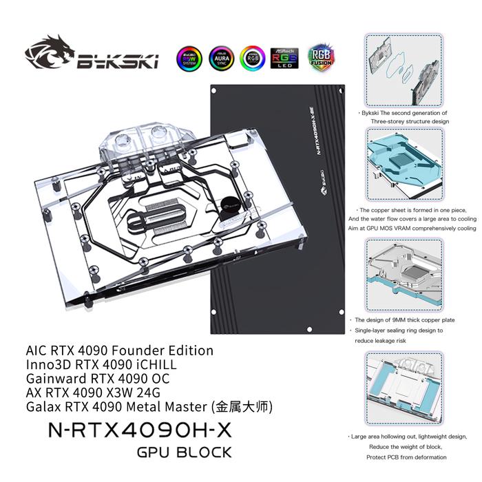 Bykski GPU Block For NVIDIA RTX 4090 Reference Edition / RTX4090 AIC Video Card Water Cooler / Coppe