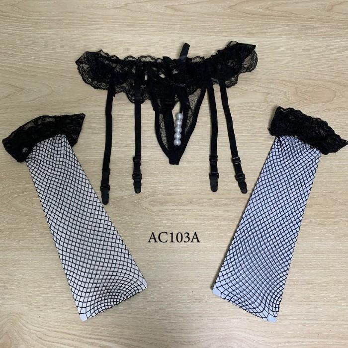 Aksesoris Lingerie Sexy Set Stocking Garter Belt Hitam Premium AC103A
