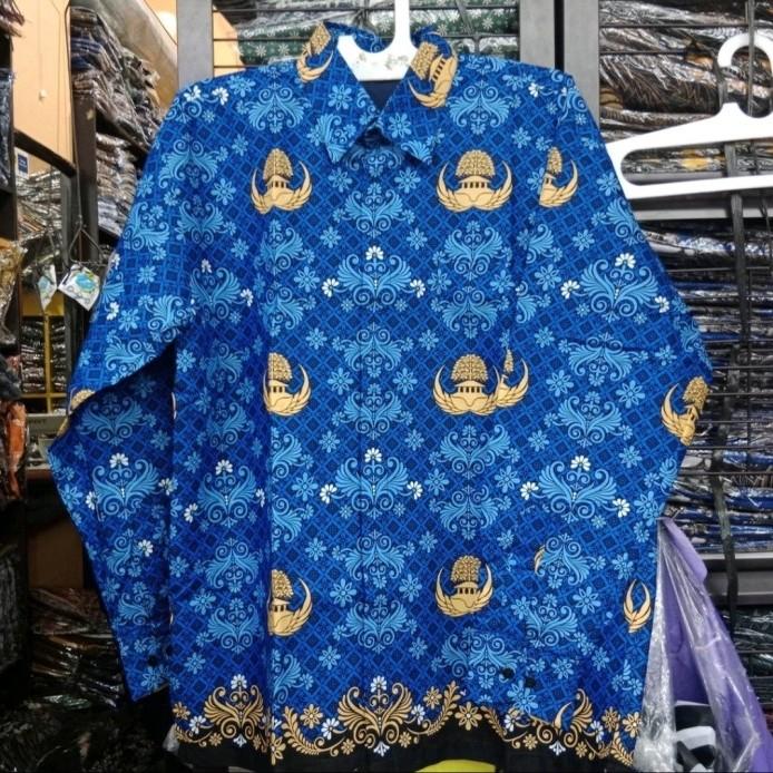 Sutra Putih Seragam Batik PNS Pria KORPRI Badan Furing Lengan Panjang